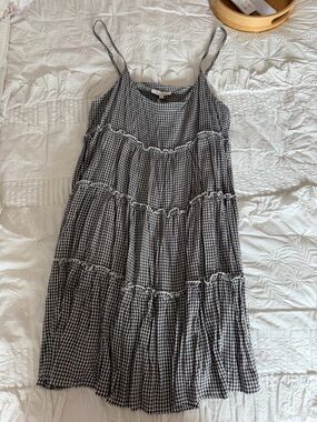 Z Supply Black & White Gingham Tiered Spaghetti-Strap Dress